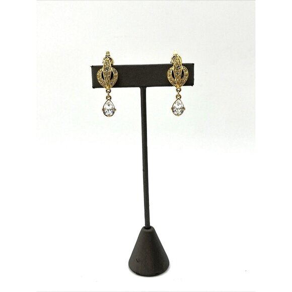 Vintage TRIFARI Earrings Rhinestone Dangle Clip Dangle Earrings 1.5" - Picture 2 of 9